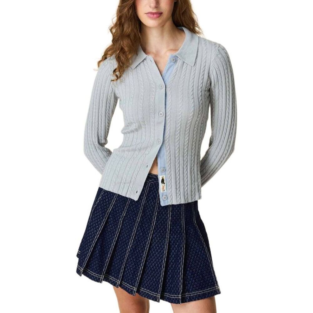 Rowing Blazers Womens Cable Knit Collared Wool-Blend Cardigan